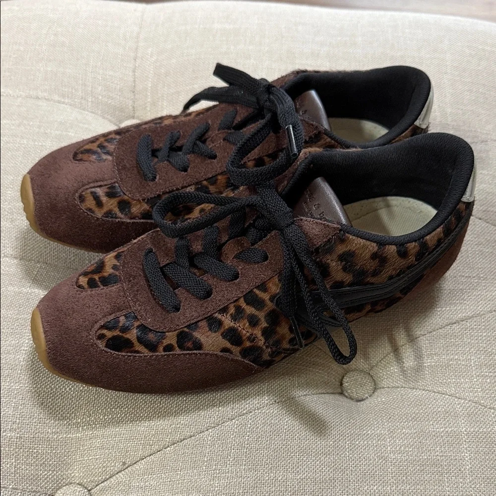 Rag & Bone Ultra Slim Retro Runner Sneaker in Leopard Mocha Size 8 - Picture 2 of 12